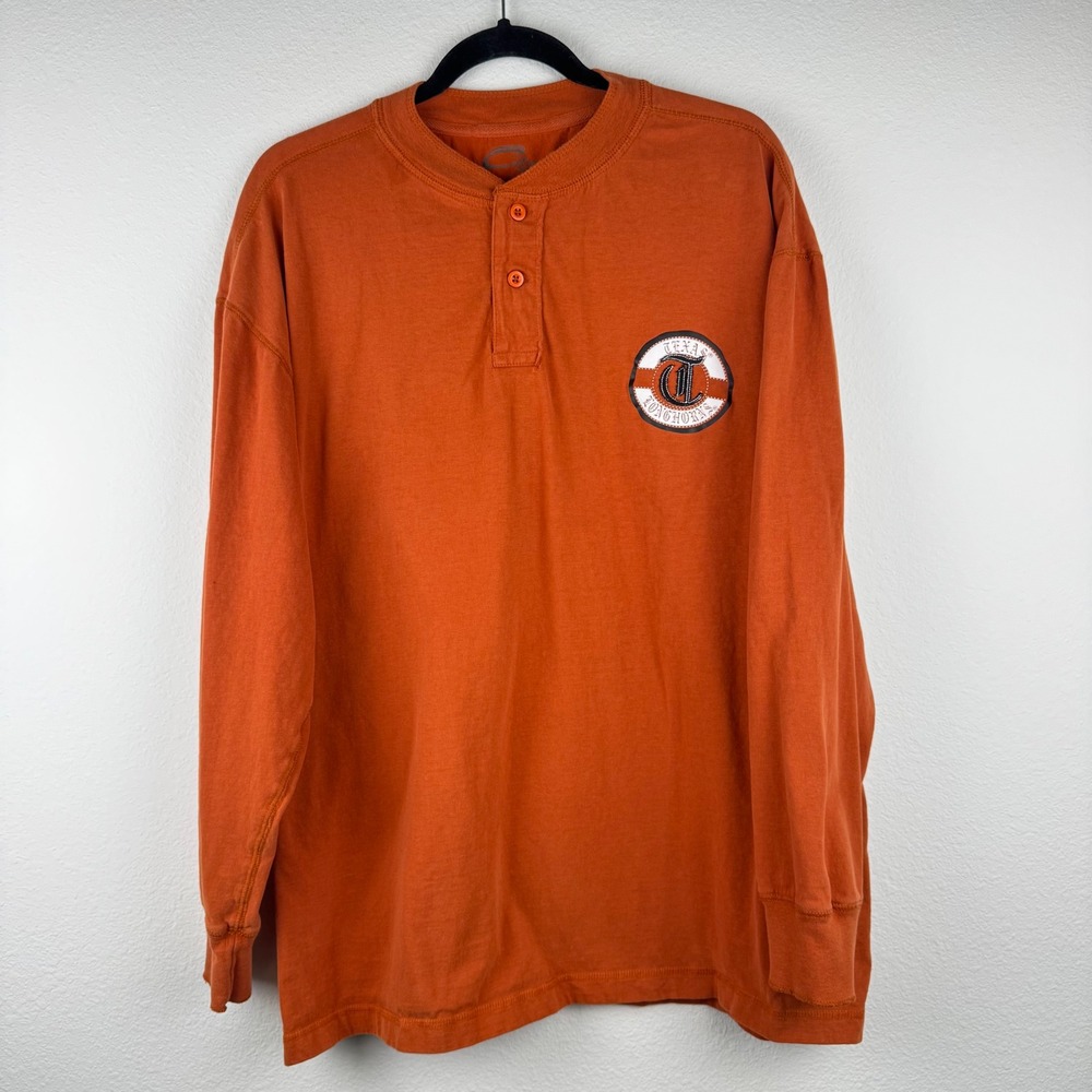 Cadre Henley Shirt Mens XL Orange Excellent Texas Longhorns Long Sleeve Casual
